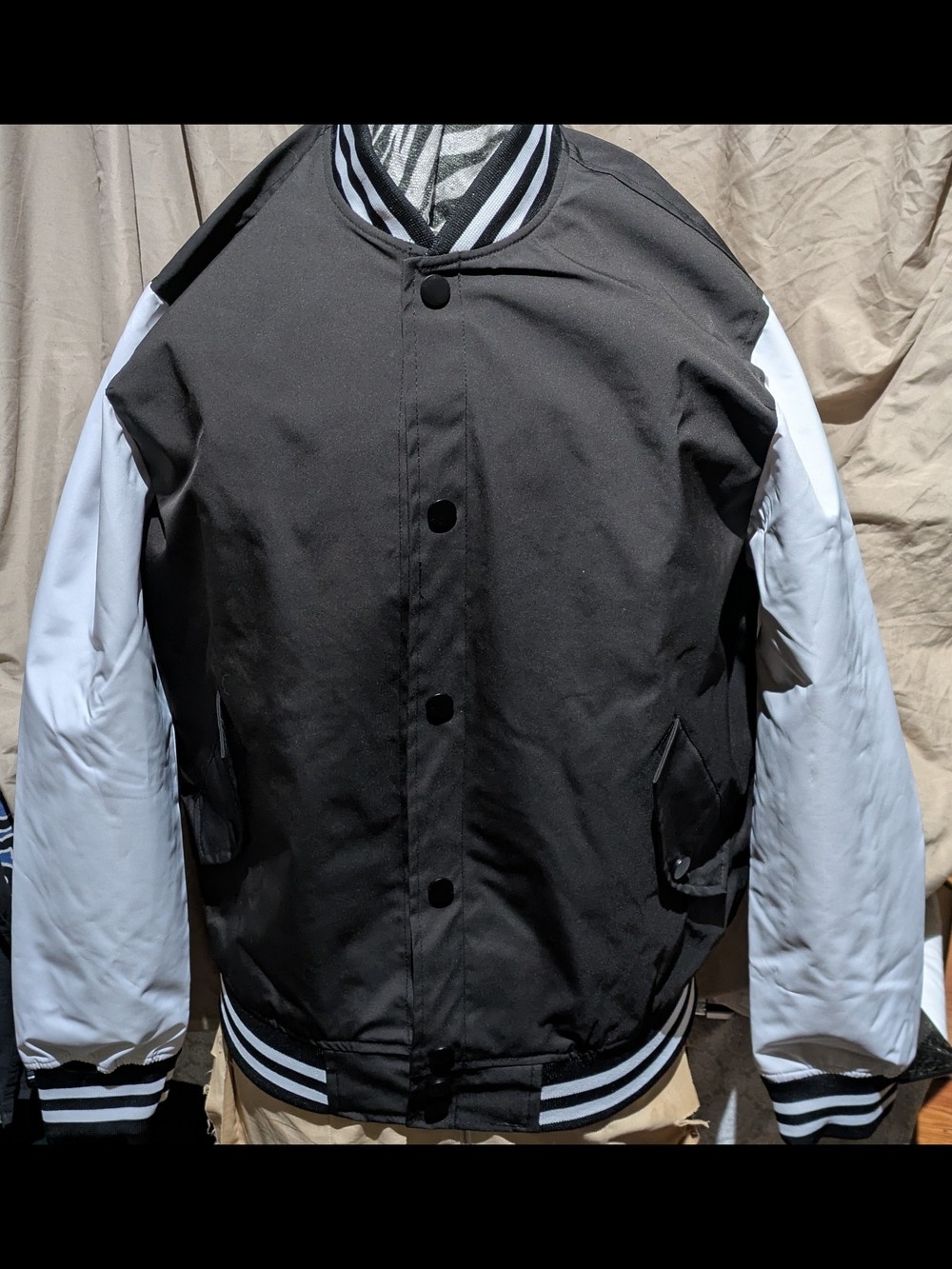 Men's Black & White Varsity Bomber Jacket - Classic Two-Tone